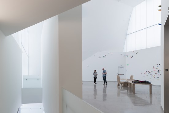 View of the True Farr Luck gallery with artist Lee Mingwei's The Mending Project, 2018 in the Institute for Contemporary Art at VCU.