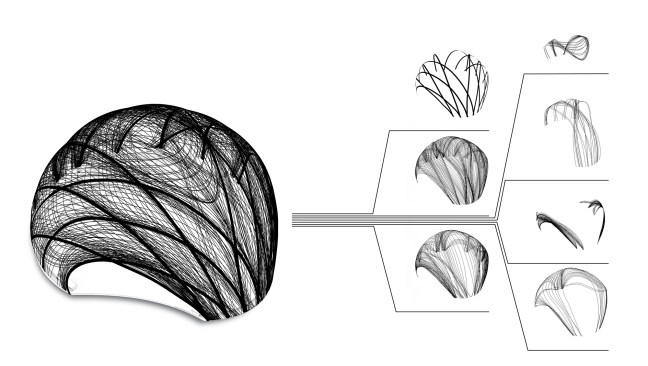 A view the various fiber layers that make up the pavilion's shell.