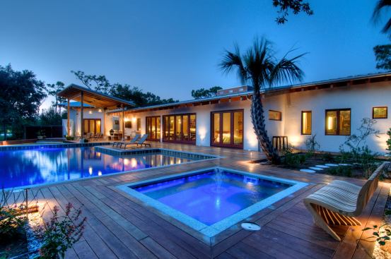 The pool sports both a highly efficient pump system and solar-powered heating.