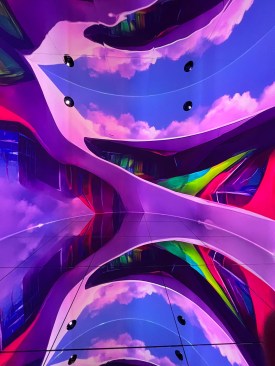 The immersive display 'Architecting the Metaverse,' an AI-powered video created by ZHA and Refik Anadol Studio