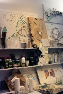 Design work happens on the road, though: When the designers travel to pitch projects to clients, they build a three-dimensional model on site to demonstrate some proposals. "We bring foam-cutters with us and build a studio within the client’s office," Rogers says.