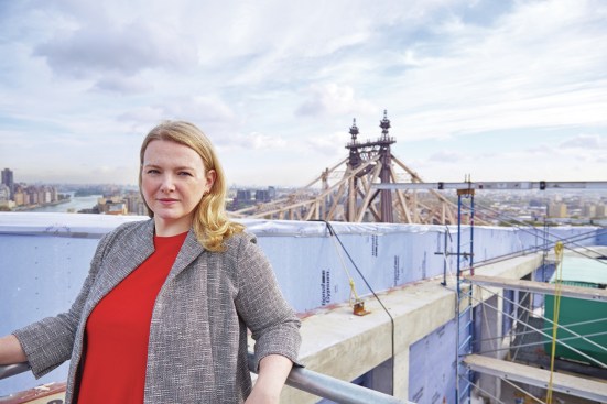 Arianna Sacks Rosenberg, senior project manager for The Hudson Cos., at the top of the Cornell Tech Residential project, which is expected to be completed next fall.
