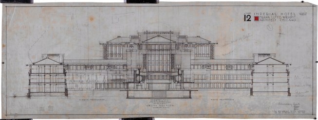 A cross section of Wright's Imperial Hotel in Tokyo (1913–23)