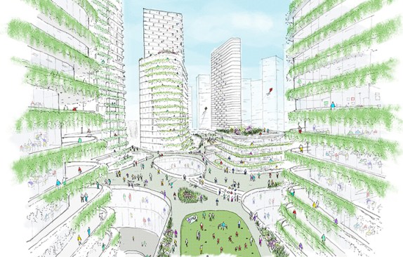 An illustration of how the "horizon" portion will be integrated into the Innovation District.