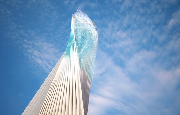 A rendering of the Miami Innovation Tower at 1031 NW First Ave., that would display ads and media.
