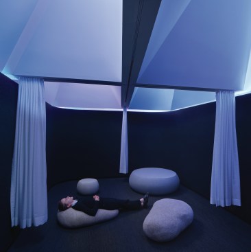 Immersive Space Series: Coves was designed for a Silicon Valley tech company to provide a workplace escape—both mental and physical—through the interplay of color, light, and sound. Each room is a built illustration that invites quiet contemplation through subtle shifts of the environment.
