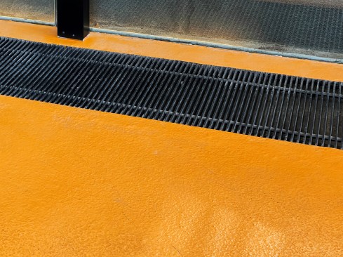 Orange peel flooring at the Italy Pavilion