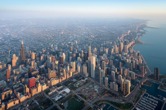Aerial view of downtown Chicago.