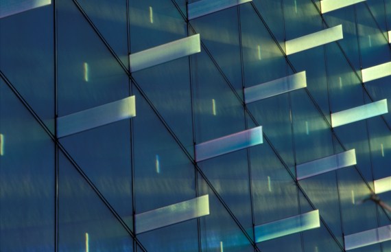 Dichroic Light Field, New York, (1994–95) A close-up view of the dichroic glass fins.