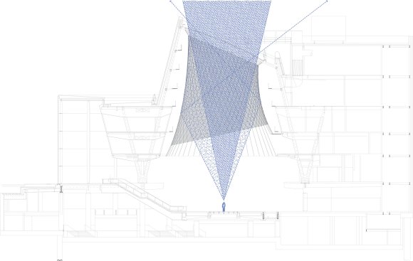 Sky Reflector-Net at Fulton Transit Center, New York, (2004–14)Commissioned for the MTA Arts for Transit and Urban Design, JCDA’s competition-winning “lightweight tensile structure” brings daylight through the transit hub’s atrium and all the way down to the station’s subway platforms below.