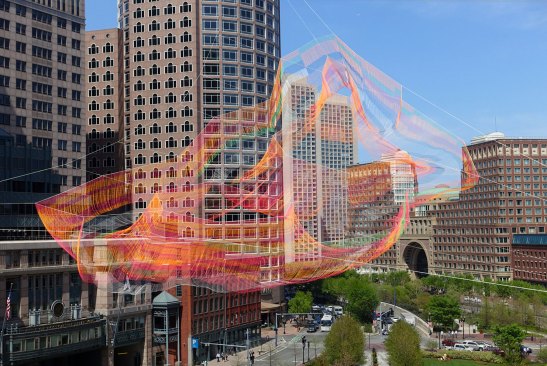 Echelman's 2015 installation, “As If It Were Already Here,” was installed over the Rose Fitzgerald Kennedy Greenway in Boston, and on view for six months.