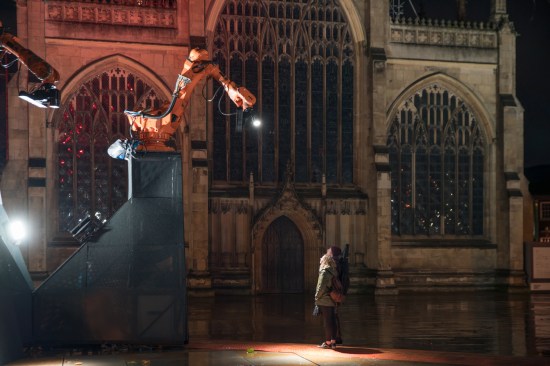 The interactive installation allows visitors to engage with the piece and the city's architecture.