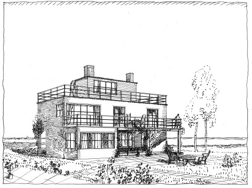 Perspective drawing of Claëson House in Falsterbo, Sweden