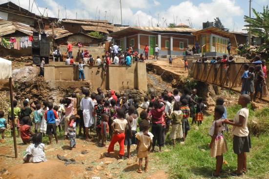 Along the Ngong River in Kibera, KDI worked with the community to design a sanitation facility, laundry pad, and community space that can host events and business ventures.