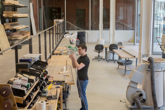 The studio's workspace, located in a former truck dock