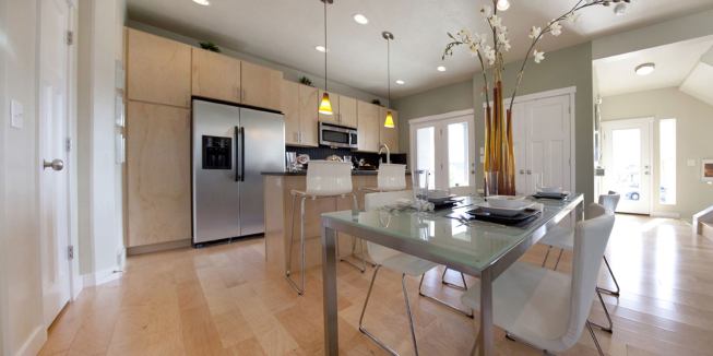 With Energy Star-labeled stainless steel appliances, open floor plans, and ample storage, the homes appeal to first-time buyers.