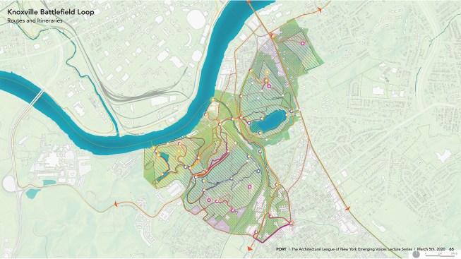 The Knoxville Battlefield Loop, overlooking the Tennessee River, will connect various historical, cultural, and natural assets, including three Union Civil War fortifications, a historic log cabin community, and a scenic bluff and lakes.