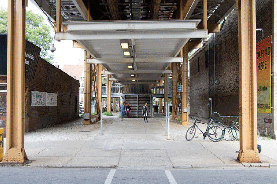The Lakeview Low-Line project is transforming two Chicago Transit Authority train stations and the half-mile maintenance path under the tracks into a community hub,  art walk, and garden.