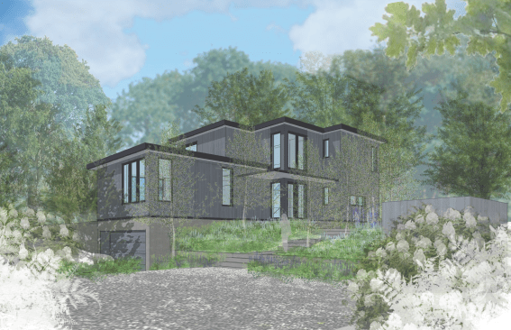 Falmouth, Mass., home by Neubauer Ellis Architects. Rendering by Neubauer Ellis Architects and Bernice Wahler Landscapes.