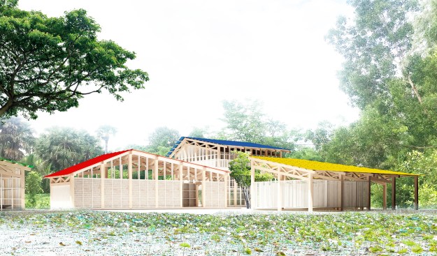 Inspired by local stilt houses, this design for a learning center in Siem Reap, Cambodia, comprises a series of pavilions that can be constructed incrementally as money and resources become available.