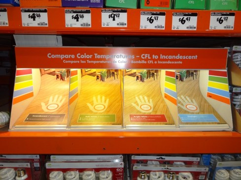 As this in-store comparison tool demonstrates, lighting' color temperature can have a big impact on a space.