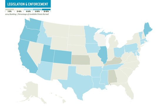 Legislation & Enforcement category score heat map