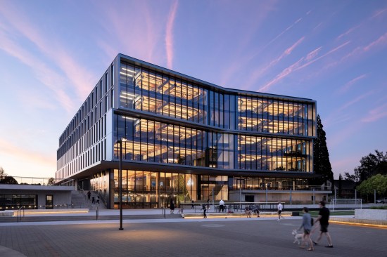 LEVER Architecture’s design of the Adidas headquarters is a unique hybrid structural system of pre-cast concrete columns and girders with glulam beams and CLT panels.
