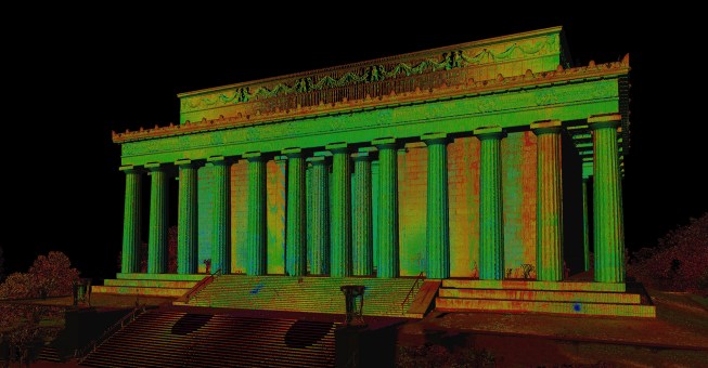 A cloud point rendering of the Lincoln Memorial, created by laser scanning the monument&nbsp;