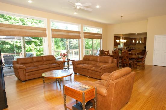 The living room, like much of the house, was finished with Benjamin Moore Eco Spec low-VOC paint.