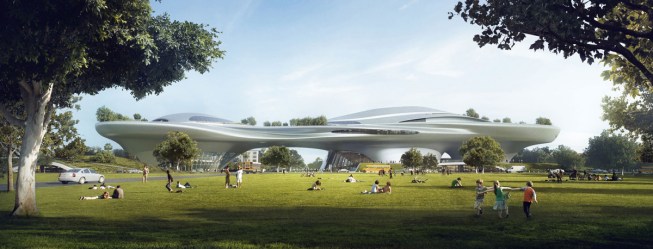 Rendering of Lucas Museum of Narrative Art in Los Angeles