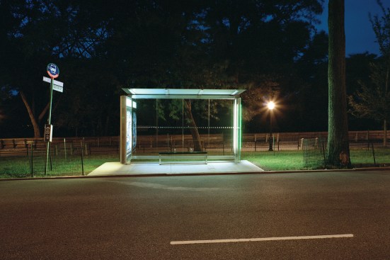 Riverside Drive, New York City“I was impressed by the sense of refuge of the new bus stop with its glowing green glass and clear view of the foliage behind it.” -- Lynn Saville
