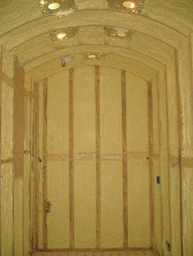 Hanan & Lerner Fine Woodworking removed the existing drywall and sprayed closed-cell polyurethane foam in the walls and ceiling to maintain the conditioned environment. The closed-cell foam serves as both insulation and a vapor barrier essential for a cold room.