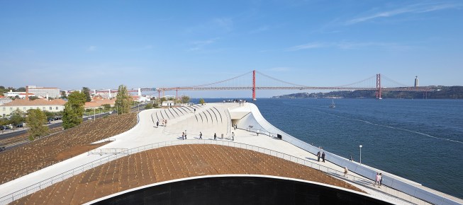 The building’s ramped roof, which offers city views