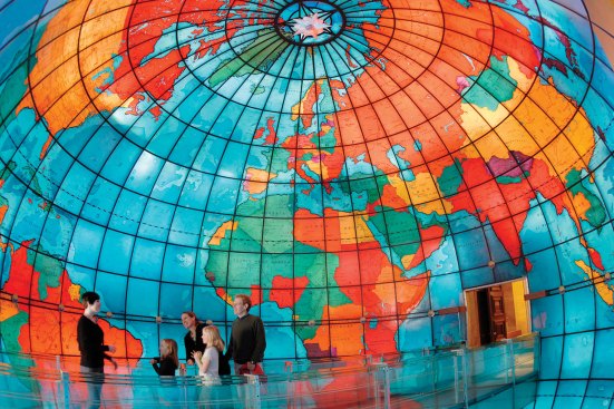 The Mapparium interior prior to Focus Lighting's retrofit of the lighting and controls systems.