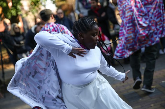 A performer in Marching On, which was part of "Circulations," the performance in architecture section of Performa 17 that was curated by Charles Aubin