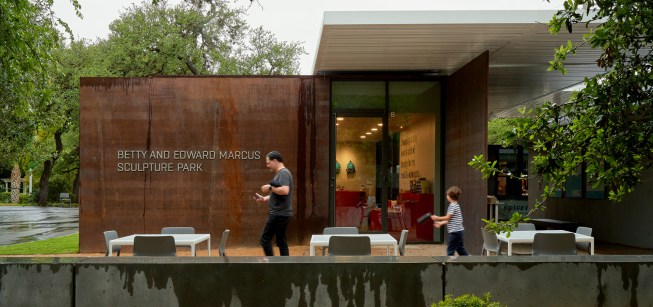 The Arrival Garden and Moody Pavilion at the Betty and Edward Marcus Sculpture Park at Laguna Gloria in Austin