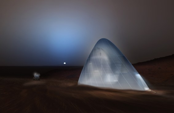 Mars
Ice House is 3D-printed from translucent ice which shields the crew from
radiation, and transforms into a glowing beacon in the Martian night.