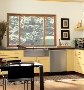 Marvin.  Combining classic style with high-tech performance, the Clad Ultimate Glider features an extruded aluminum frame that glides smoothly and auto-locks shut. Recessed hardware and a low handle ensure easy one-handed operation and a clean design, says the manufacturer. The window, which is available in seven wood species and 19 exterior cladding colors, derails with a patent-pending removable sash system for easy cleaning. 888.537.7828. 
www.marvin.com. –E.R.