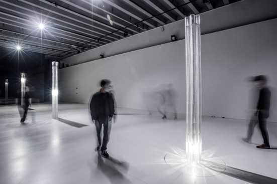 The 3-meter-tall columns were outfitted with an internal LED luminaire that traversed their height.
