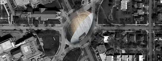 "Memorials for Native American," lead by Andrew Conzett, which wants to provide a narrative for the Native American population by reinterpreting concepts of boundary and separation, land art, and traditional craft by employing contemporary investigations of built form, urban planning, audiovisual techniques, and materials.