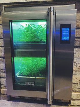 The Viking Garden Chef Herb Growing Cabinet is a fully contained ecosystem ideal for growing herbs and micro greens. Features include high output growing lights to replicate sun’s rays; an automatic watering system, fully automated growing system for light, watering, and air circulation; and, separate growing zones. (Viking/La Cornue – Middleby Residential Showroom, Suite 137)