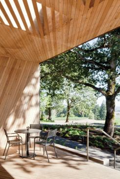 Outdoor seating on the wooden deck.