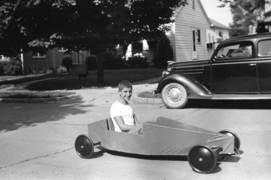 Graves, 12, in a toy car he kept into adulthood.