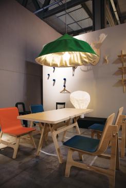 Moustache showed Matali Crasset’s trestle-based Instant chairs and table, Inga Sempé’s puffy pleated Tyvek cloud lights and Bertjan Pot's luminaires inspired by photo equipment. 
moustache.fr, 
matalicrasset.com, 
ingasempe.fr, 
bertjanpot.nl