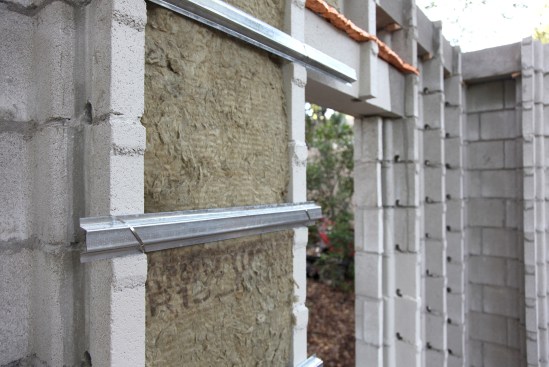 Stainless steel zip ties were discovered to be an effective attachment method for the horizontal, light-gauge furring through experimentation with the full-scale wall mock-up