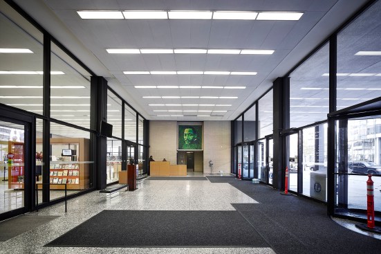The MLK entrance, with a portrait of the library's namesake