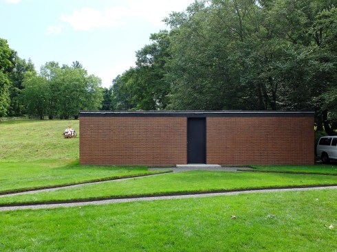 A view of Philip Johnson's Brick House, the Glass House’s opaque companion.