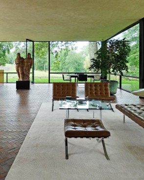 An interior view of the Glass House, looking south.