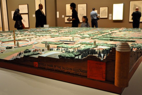 A model of Wright's Broadacre City Project was on display at MoMA's 2014 exhibition, "Frank Lloyd Wright and the City: Density vs. Dispersal"