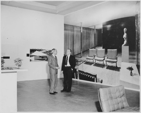 Mies van der Rohe and Phillip Johnson at the exhibition "Mies van der Rohe."